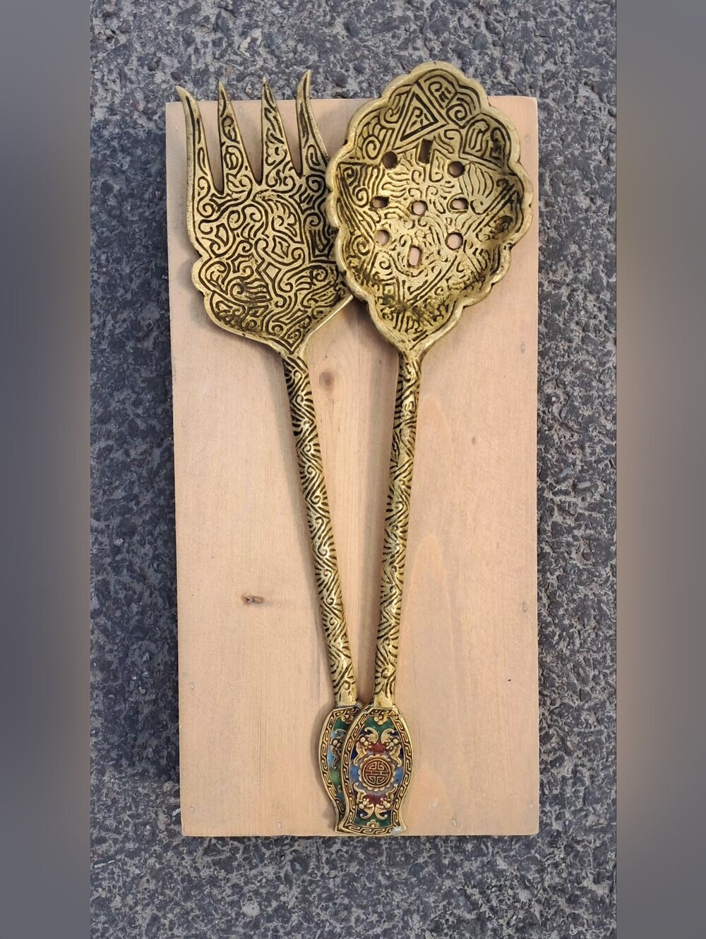 Vintage Intricate Brass Serving Utensils - Ornate Gold Tone
